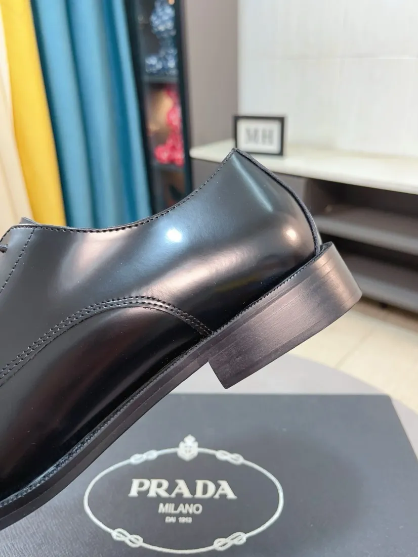 Men's shoes 💰560🌹🌹[Prada leather shoes] Top purchasing agency Original imported Italian custom-made cowhide leather surface, ➕Fully imported water-dyed breathable cowhide lining, original factory special molded sole, super comfortable, size: 38-44